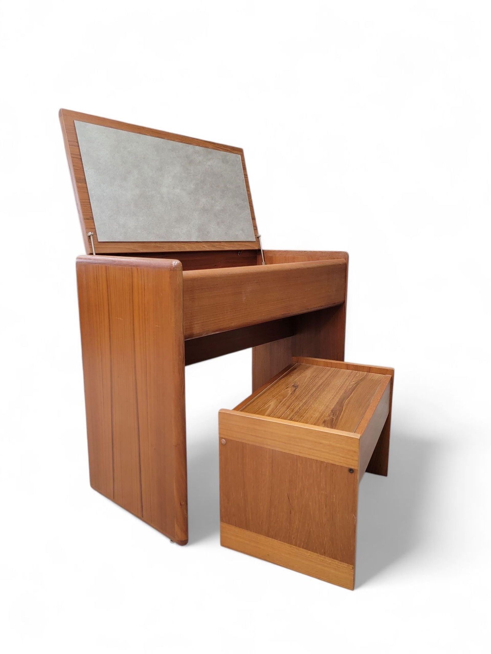 Mid Century Danish Vanity/Desk with Flip-Top Mirror and Stool - 8