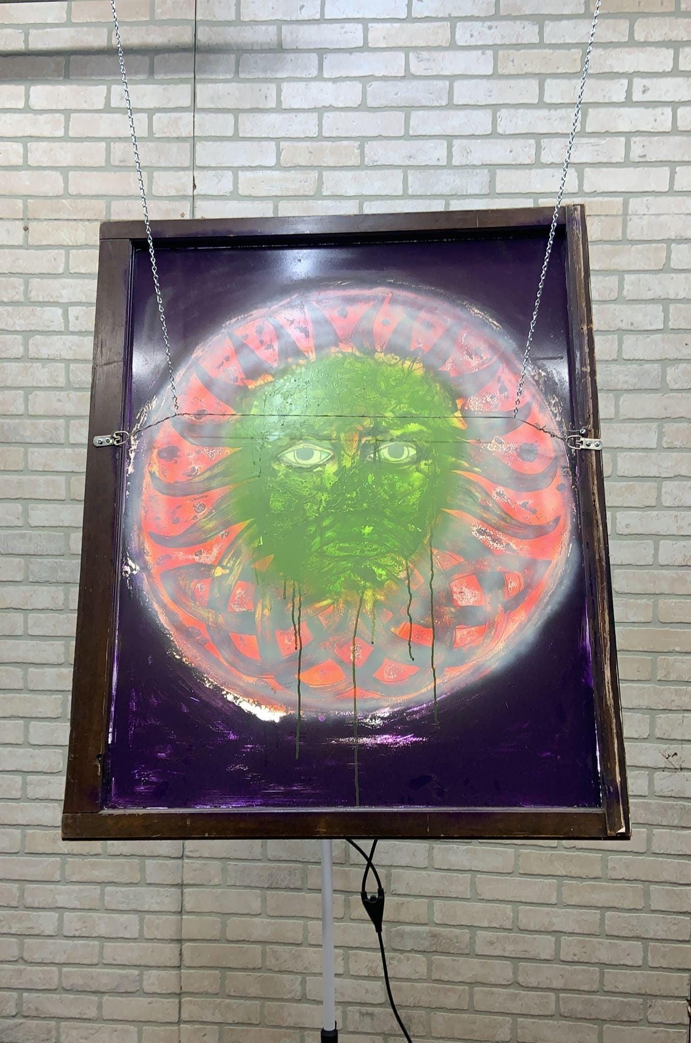 Vintage Reverse Painted Glass Hanging Wall Art with Male Figure Signed by Mark Narens - 6