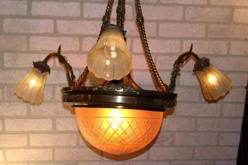 Antique Victorian Style French Gilded Bronze Three Arm Chandelier (1 of 5)