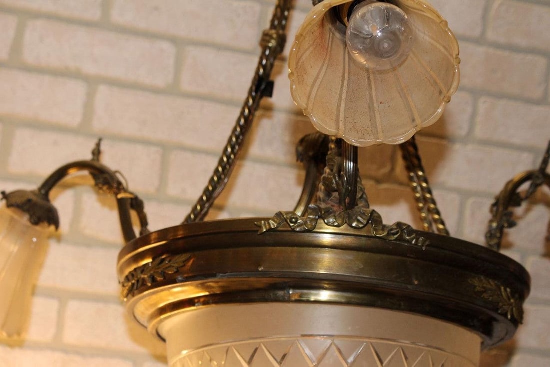 Antique Victorian Style French Gilded Bronze Three Arm Chandelier - 3