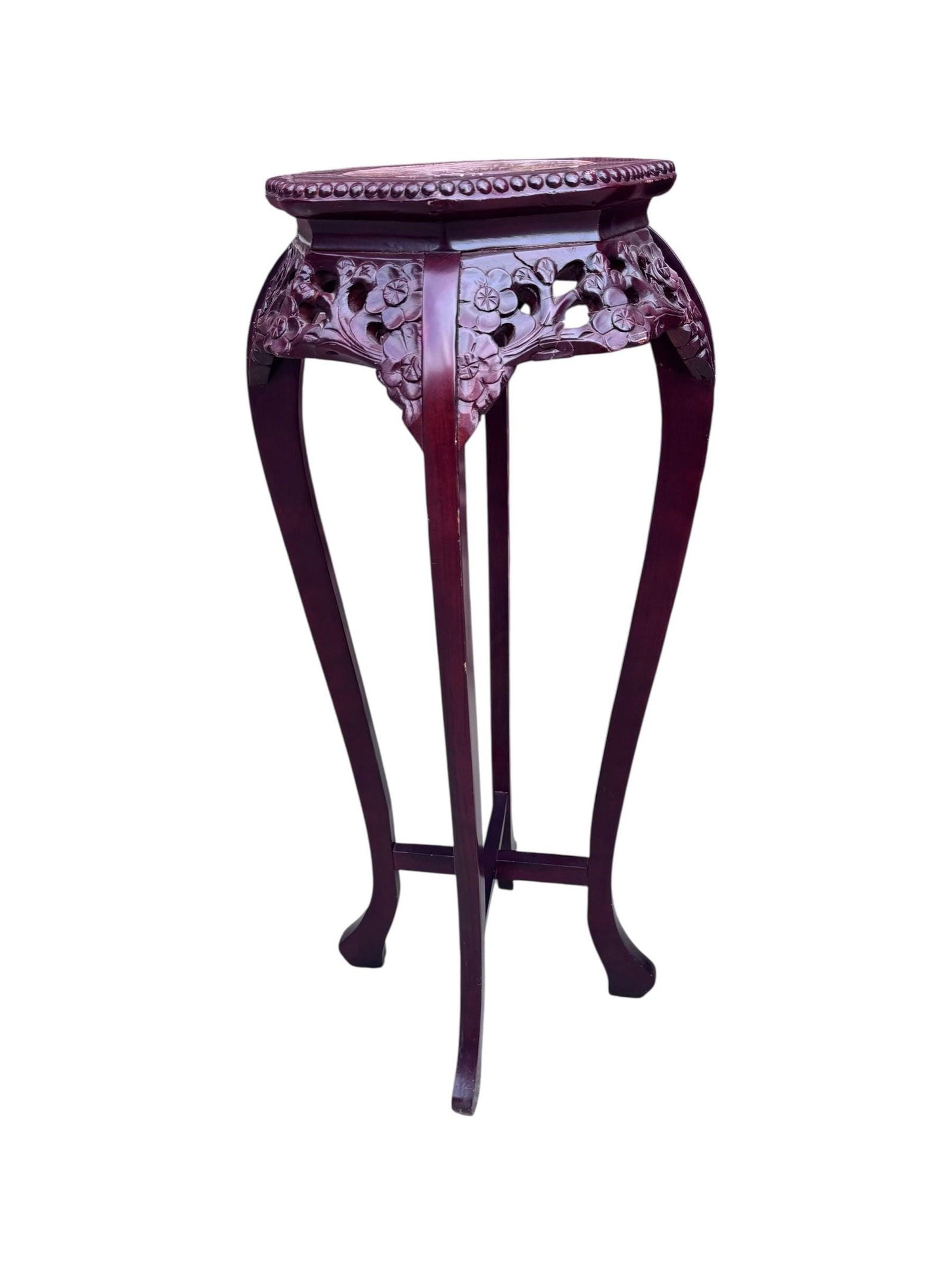 Antique Chinese Carved Marble Top Rosewood Pedestal Stand Table - 3