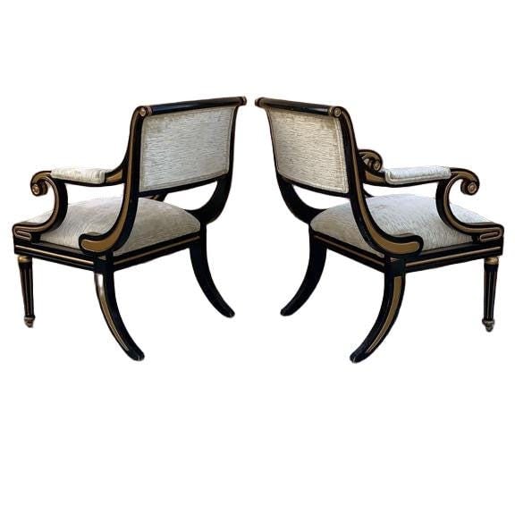 Vintage Regency Style Chairs by Baker Furniture Newly Reupholstered - Pair - 3