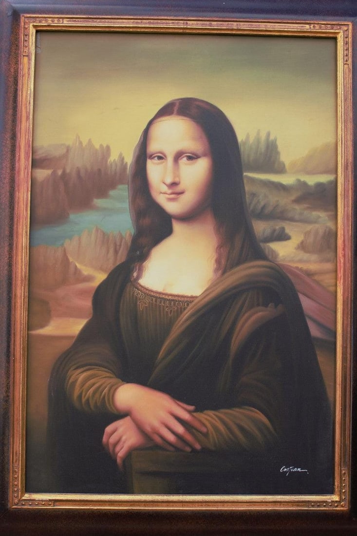 Vintage Mona Lisa Oil Painting in a Frame - 3
