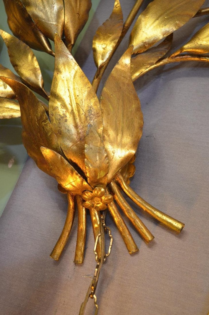 MCM Gold Gilt Leaf Wall Sconce by Hans Kogl - 4