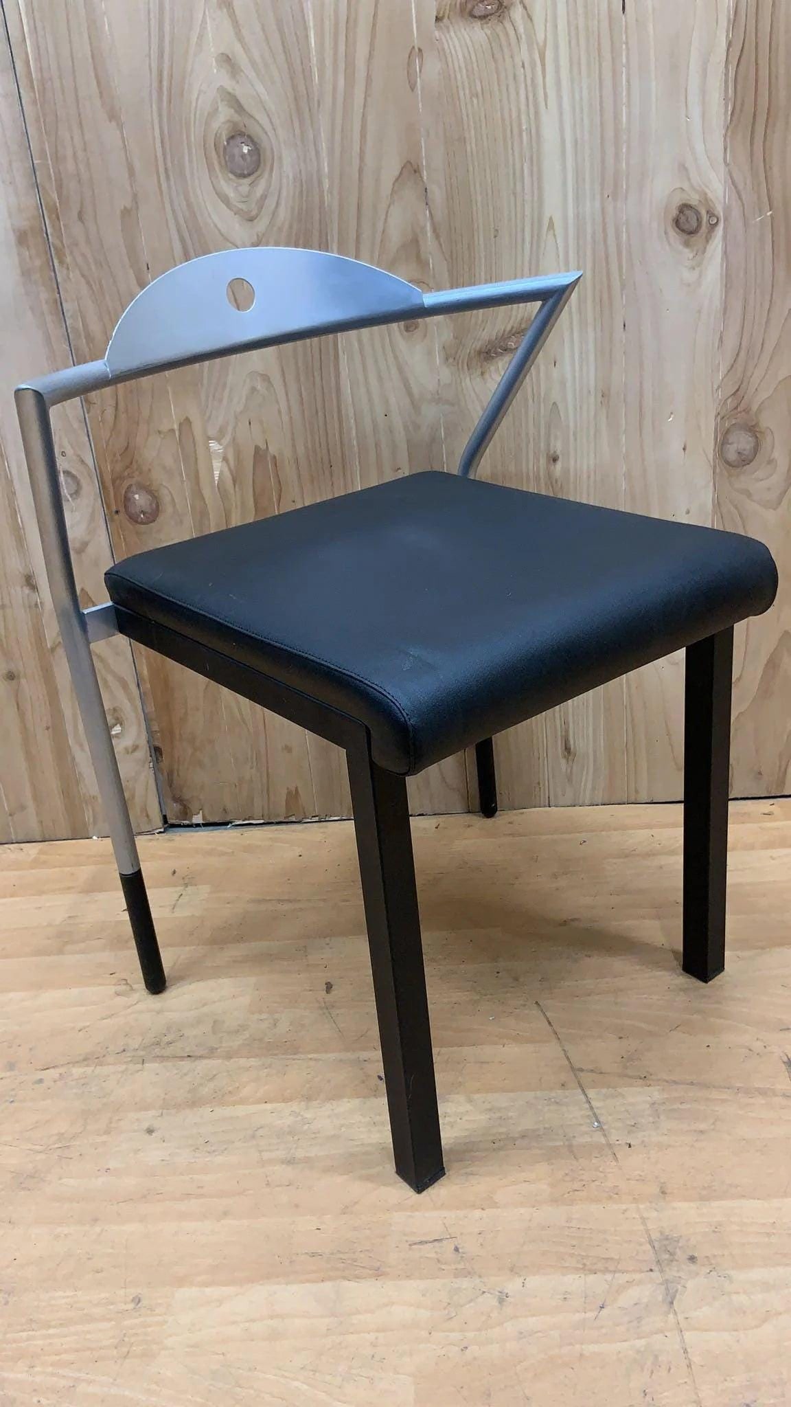 Vintage Space Age Italian Black Leather Side Chairs - Set of 7 - 8