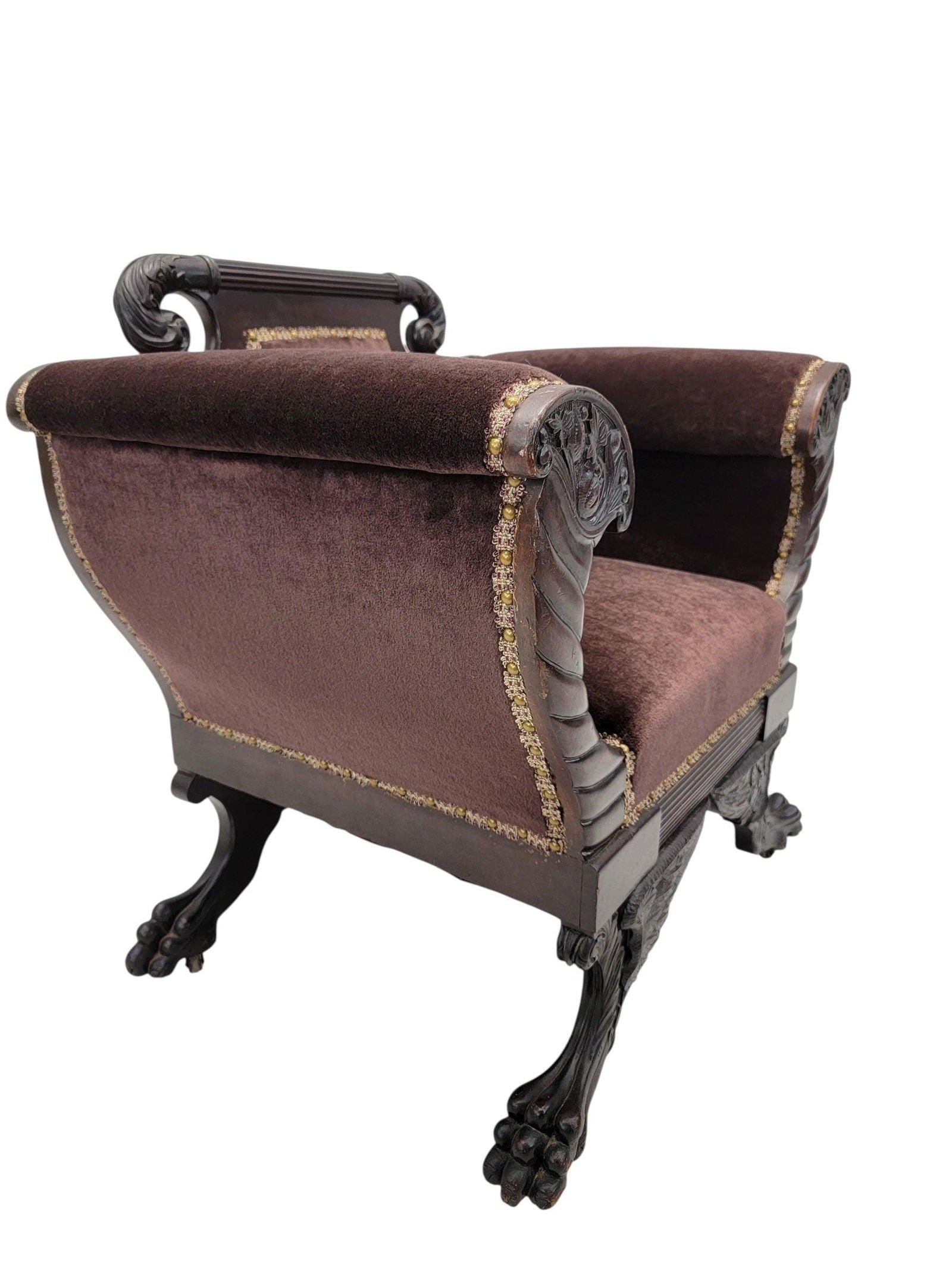 American Empire Mahogany Lounge Chair Newly Reupholstered in Mohair - 6