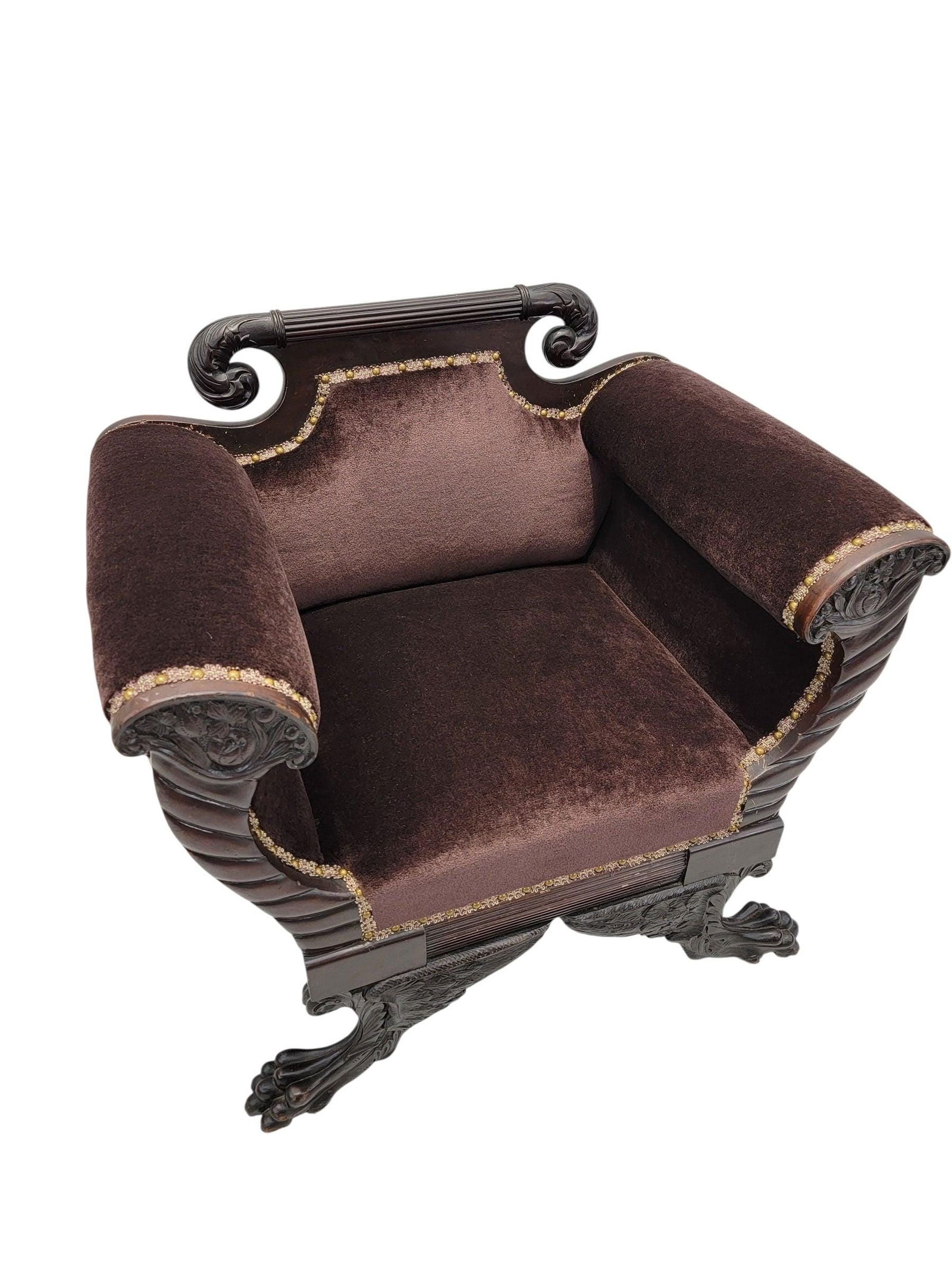 American Empire Mahogany Lounge Chair Newly Reupholstered in Mohair - 7