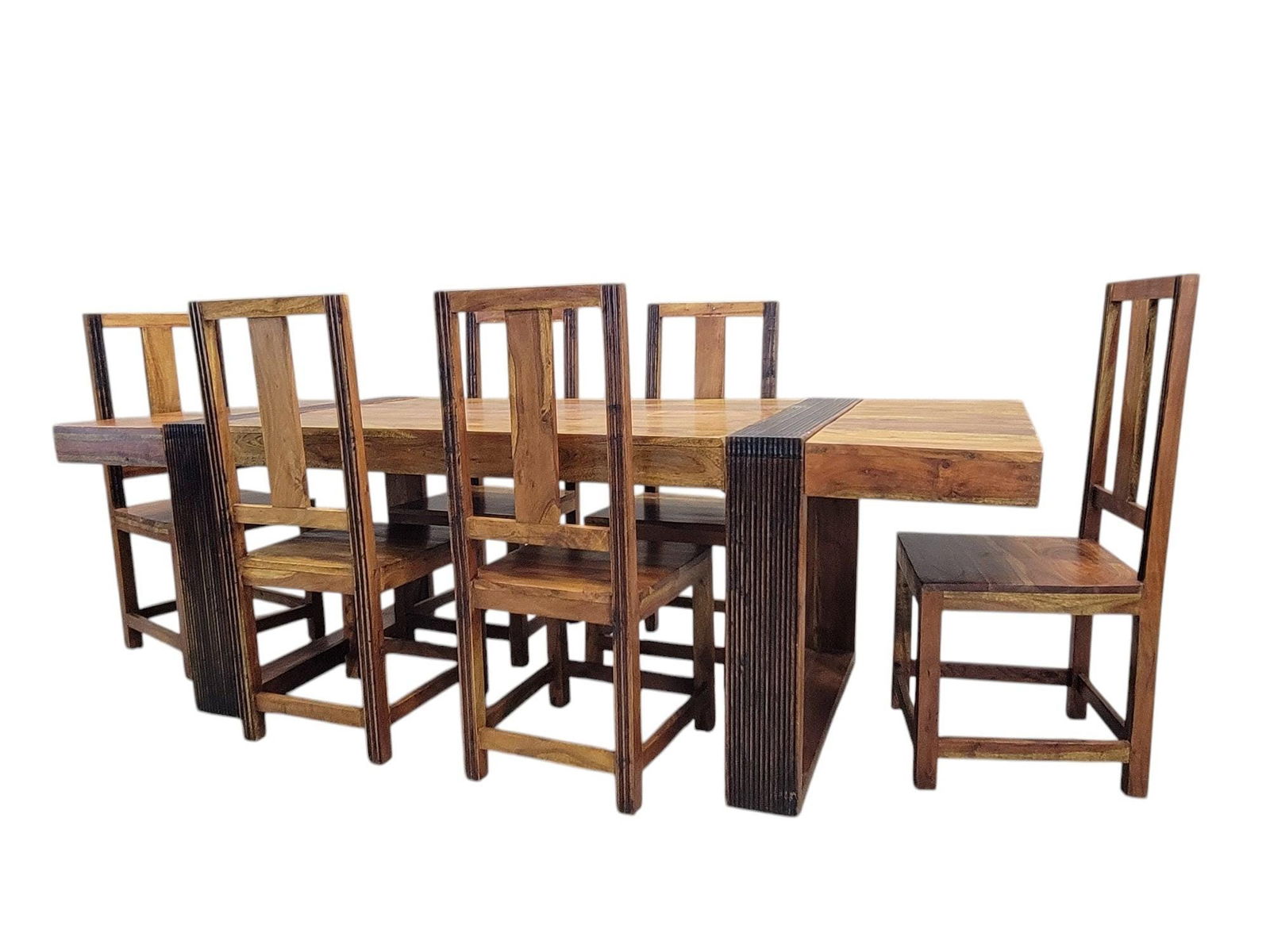 Vintage Rustic Reclaimed Barnwood Extending Dining Table and 6 Chairs Set - 8