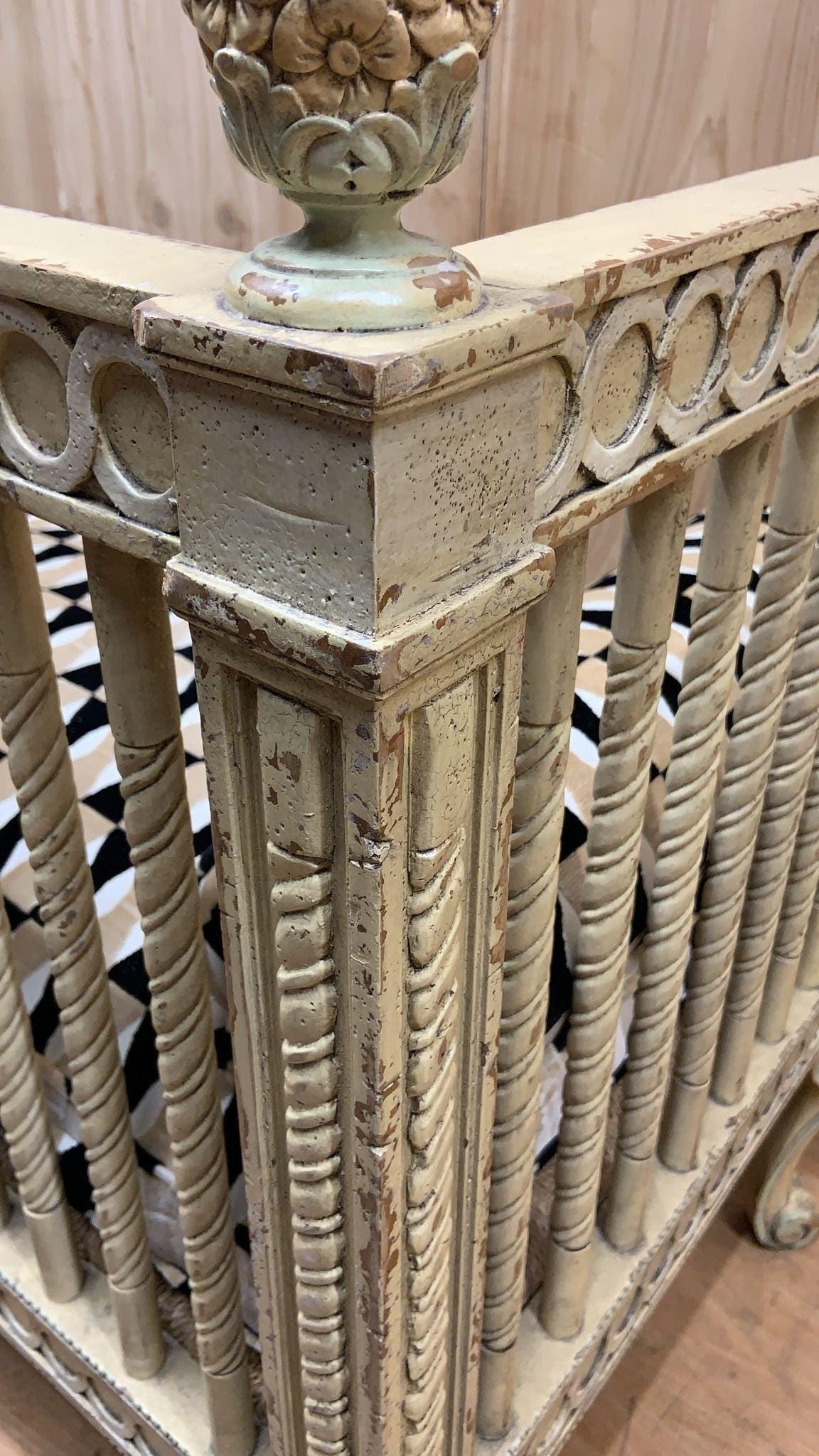 Vintage Italian Neoclassical Carved Settee Bench with Newly Reupholstered Pillow - 4