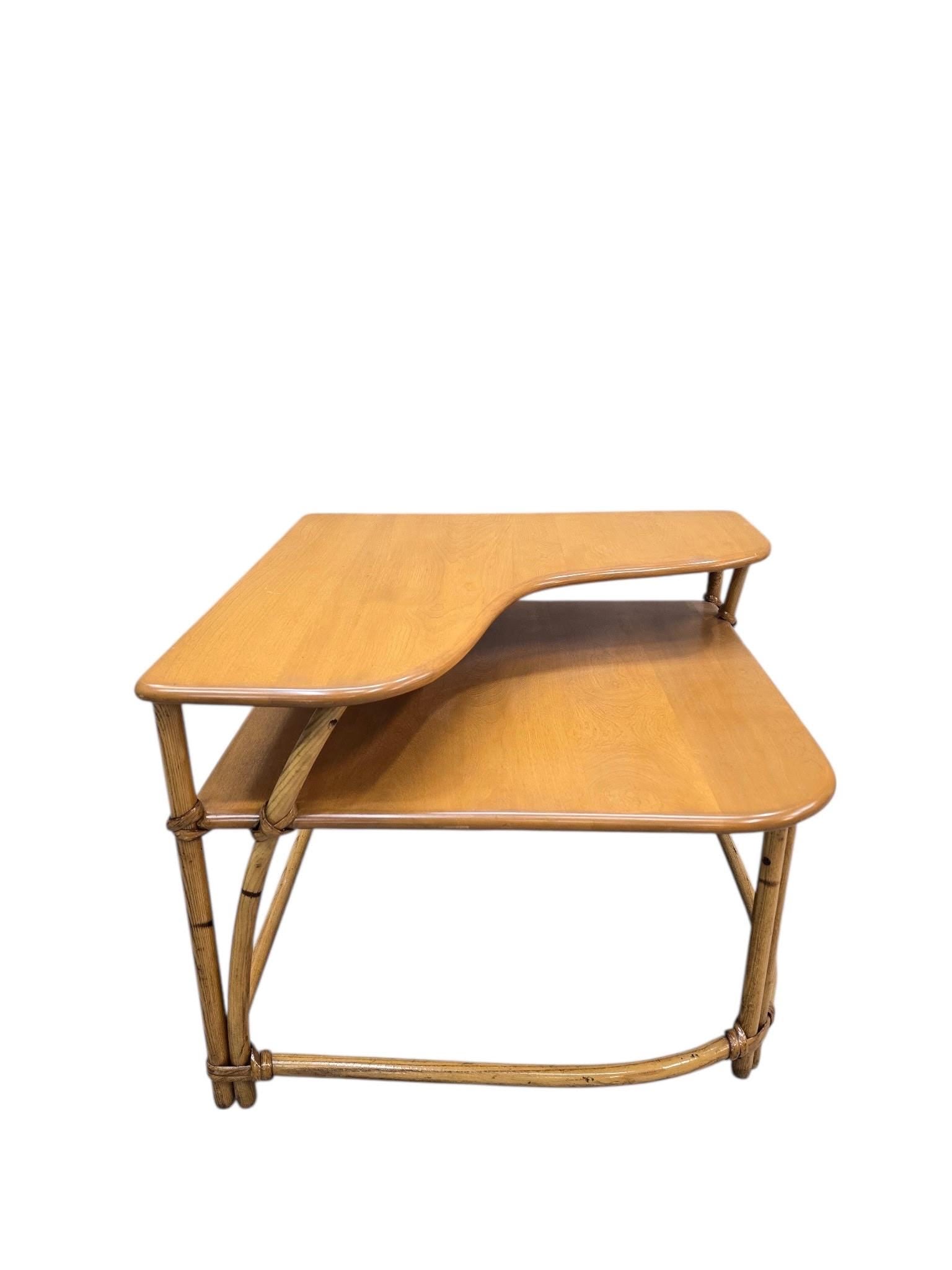 MCM Coastal L Shaped Side Table by Heywood Wakefield "Ashcraft“: Title: MCM Coastal L Shaped Side Table by Heywood Wakefield "Ashcraft“ Description: Mid Century Modern Coastal L Shaped Side Table by Heywood Wakefield "Ashcraft“ Mid-Century Modern