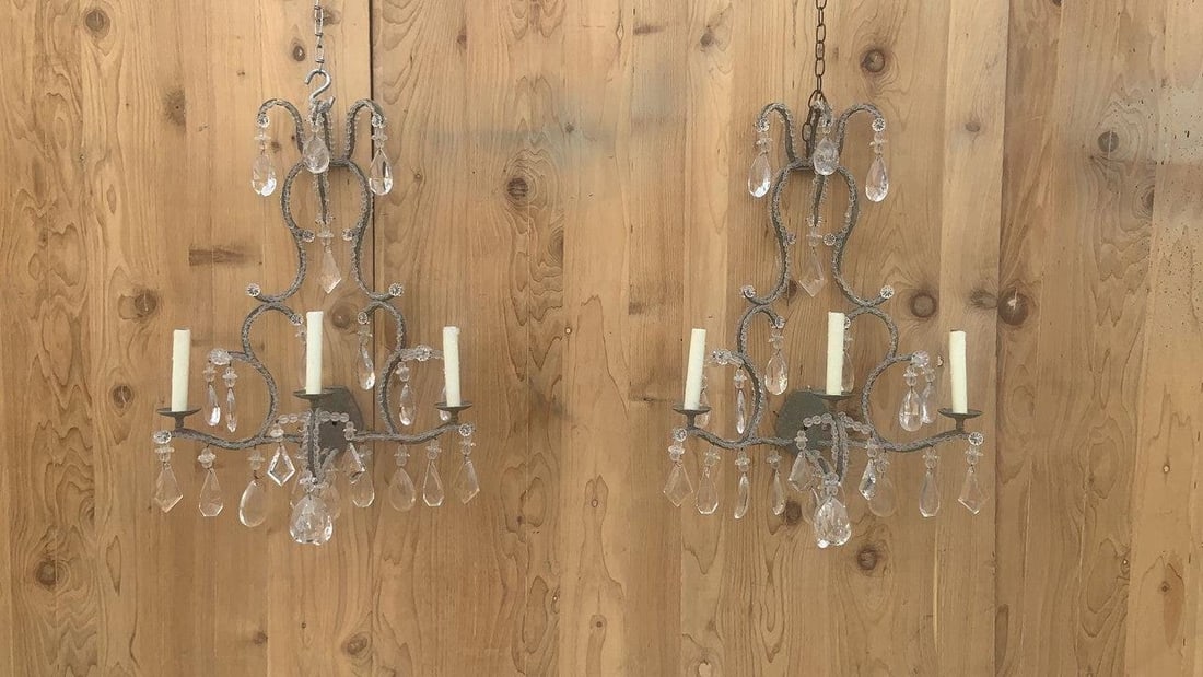 Vintage Dennis & Leen French Louis Style Crystal Beaded 3 Light Wall Sconces - Pair - 2