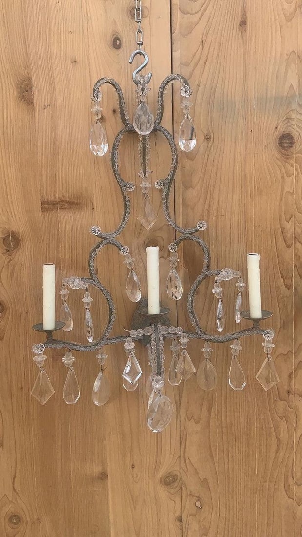 Vintage Dennis & Leen French Louis Style Crystal Beaded 3 Light Wall Sconces - Pair - 3