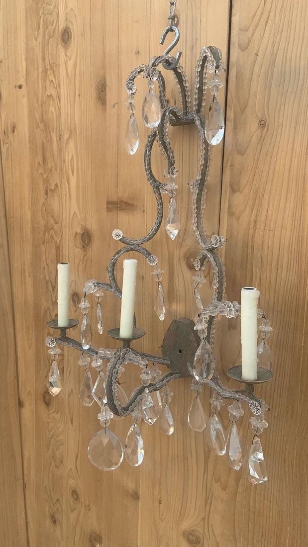 Vintage Dennis & Leen French Louis Style Crystal Beaded 3 Light Wall Sconces - Pair - 6