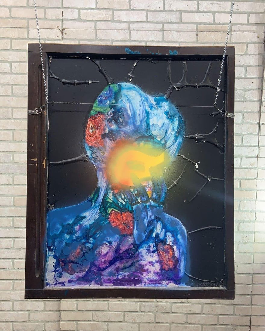 Vintage Reverse Painted Glass Hanging Wall Art - 2