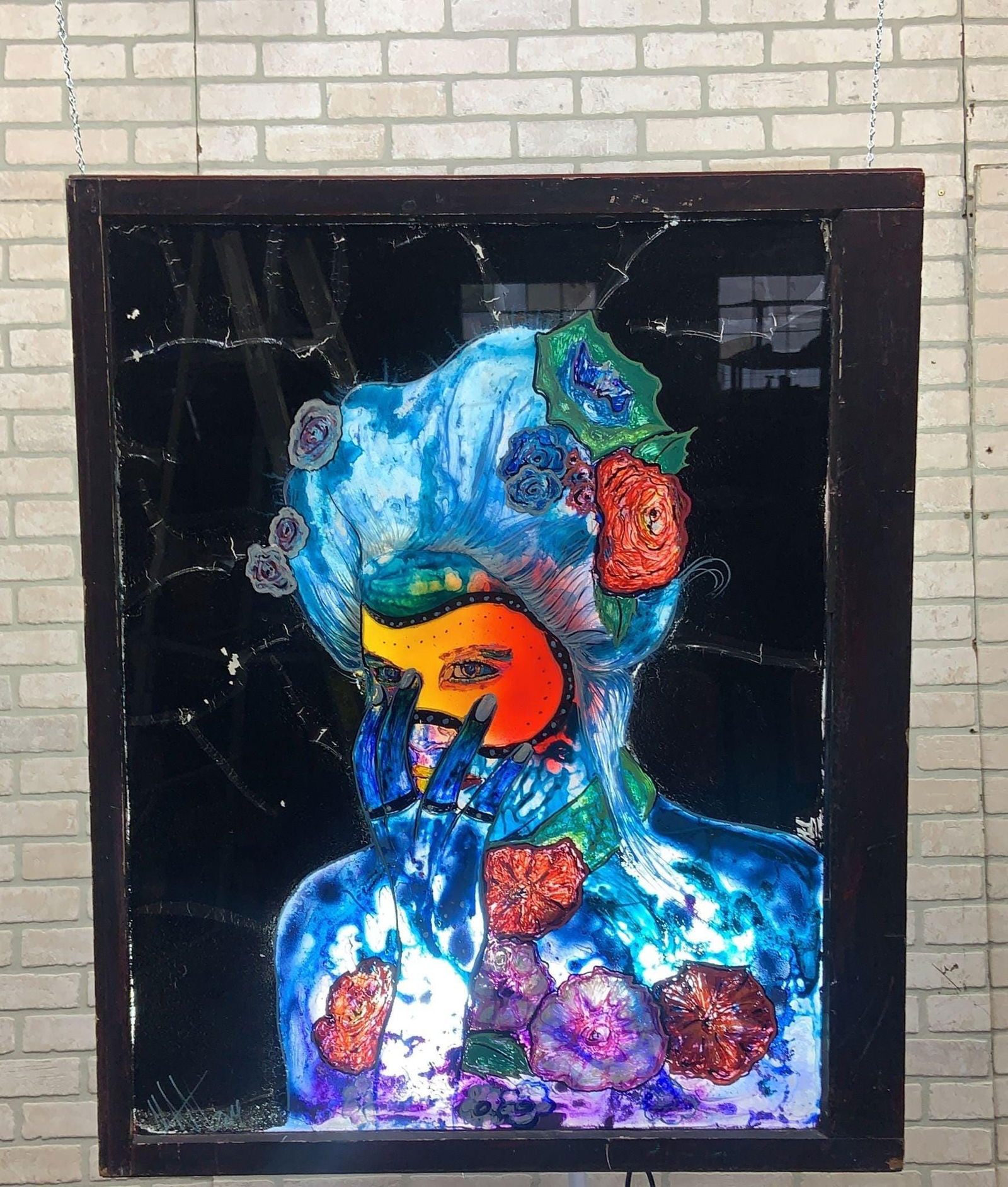 Vintage Reverse Painted Glass Hanging Wall Art - 3