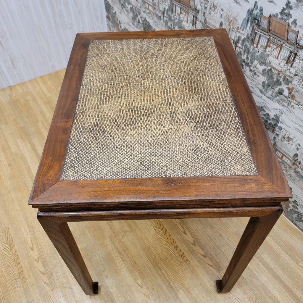 Vintage Shanxi Province Elmwood Wicker Rattan End/Side Tables - Set of 3 - 3