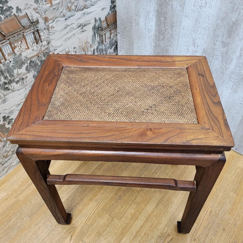 Vintage Shanxi Province Elmwood Wicker Rattan End/Side Tables - Set of 3 - 5