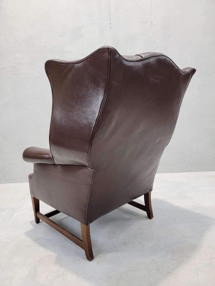 Vintage English Chesterfield Style Wingback Chair Newly Upholstered in Leather - 5