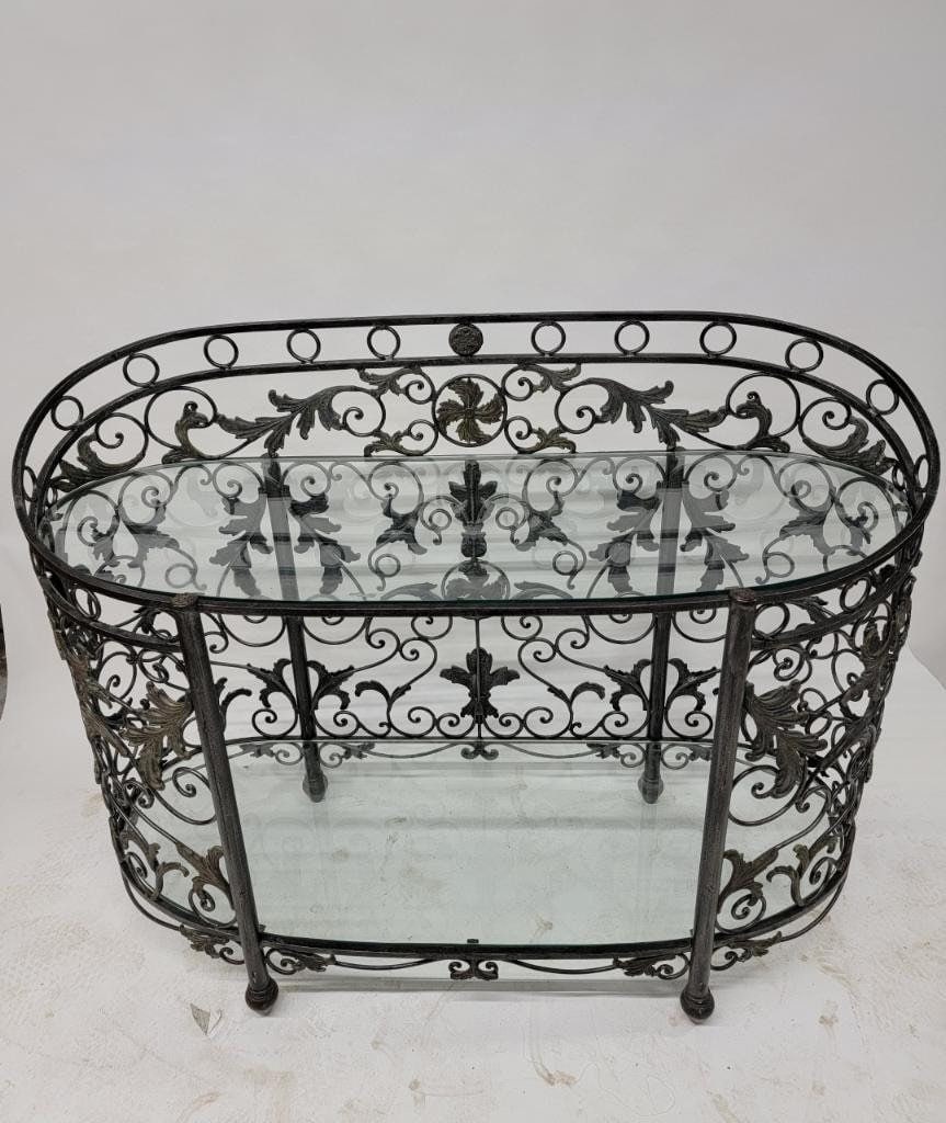 Vintage Maitland Smith Wrought Iron Oval Console Table - 2