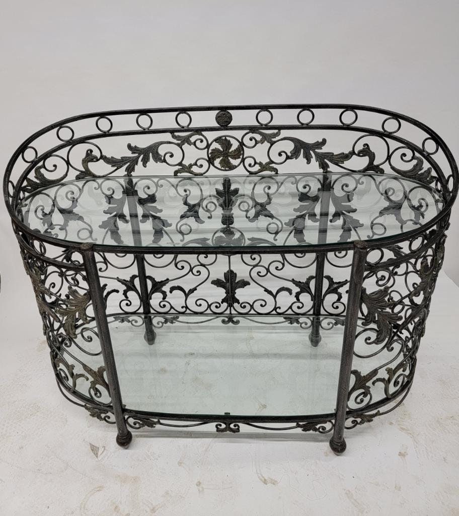Vintage Maitland Smith Wrought Iron Oval Console Table - 5