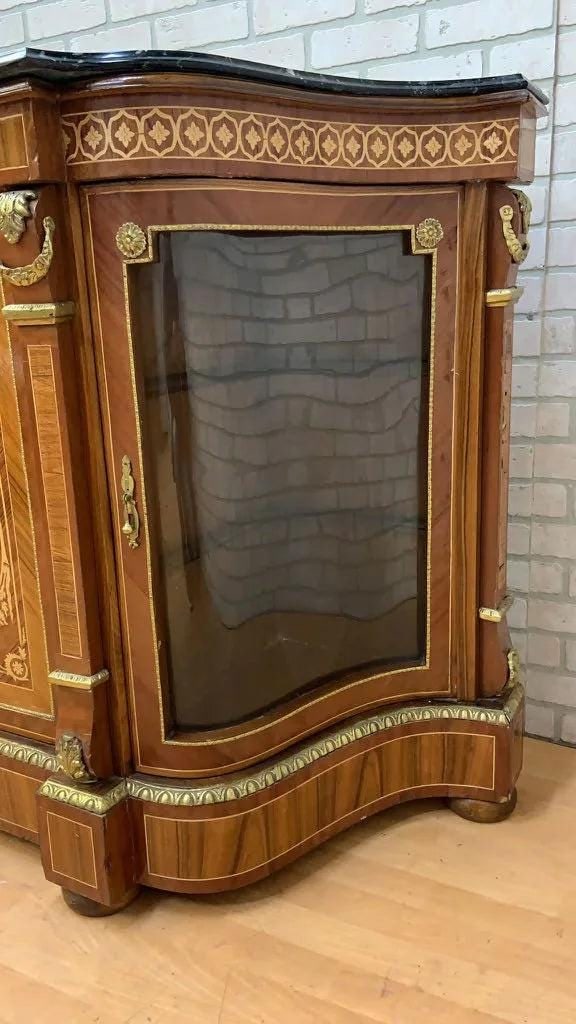 Vintage French Louis XVI Style Inlaid Serpentine Marble Top Credenza - 3