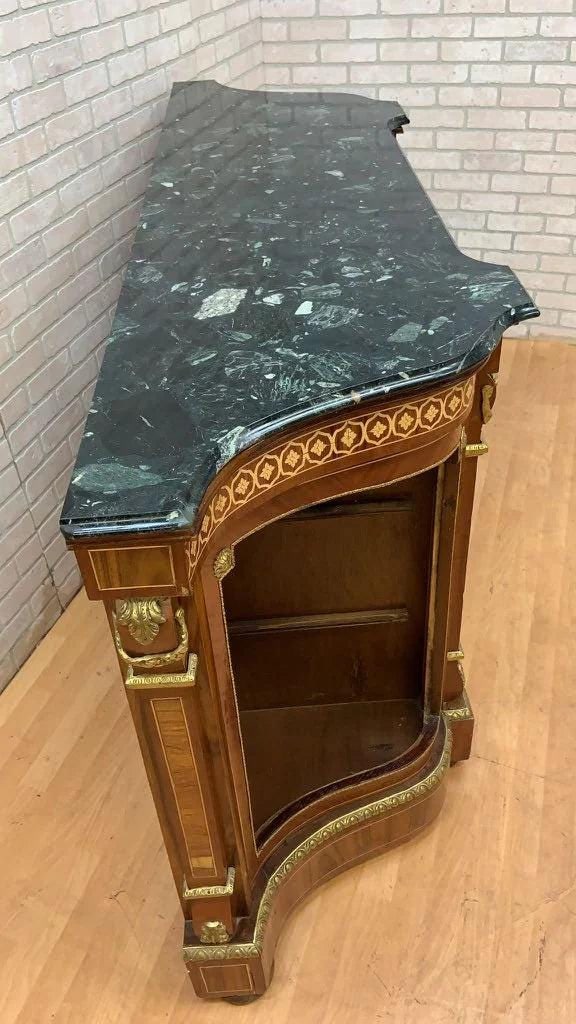 Vintage French Louis XVI Style Inlaid Serpentine Marble Top Credenza - 4