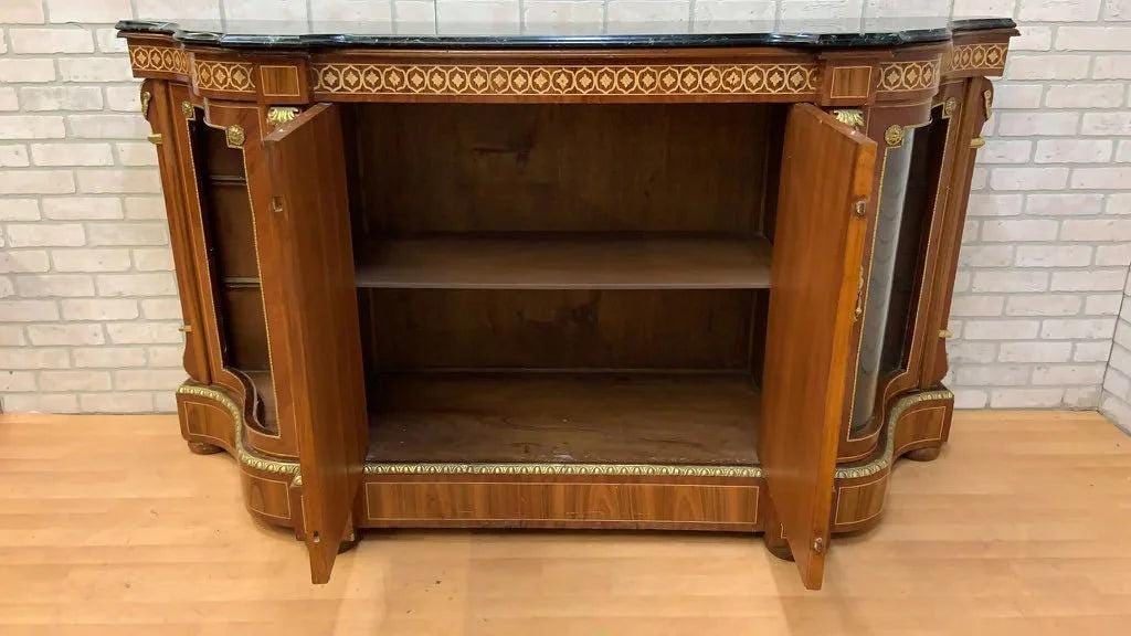 Vintage French Louis XVI Style Inlaid Serpentine Marble Top Credenza - 7
