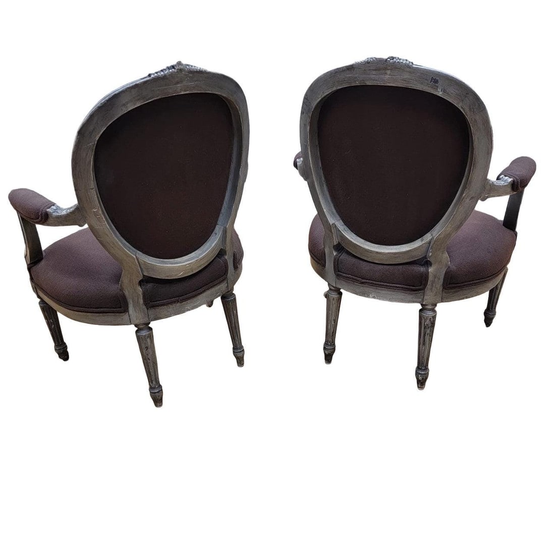 Antique French Louis XVI Style Carved Silver Gilt Framed Fauteuil Chairs - Pair - 2