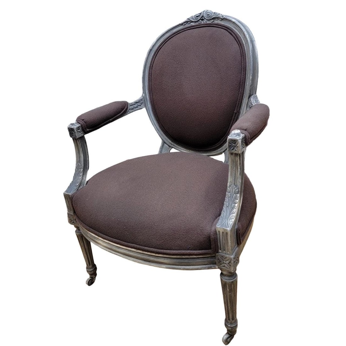 Antique French Louis XVI Style Carved Silver Gilt Framed Fauteuil Chairs - Pair - 6