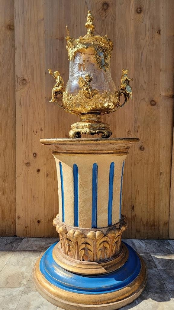 Antique French Gilt Bronze Ormolu Mounted Crystal Punch Bowl and Ladle - 4