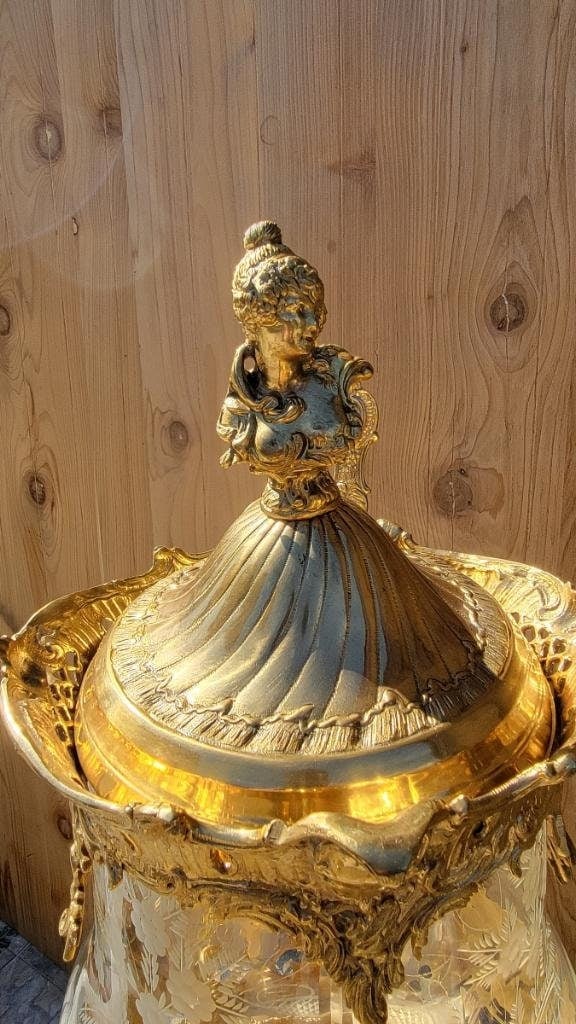 Antique French Gilt Bronze Ormolu Mounted Crystal Punch Bowl and Ladle - 6