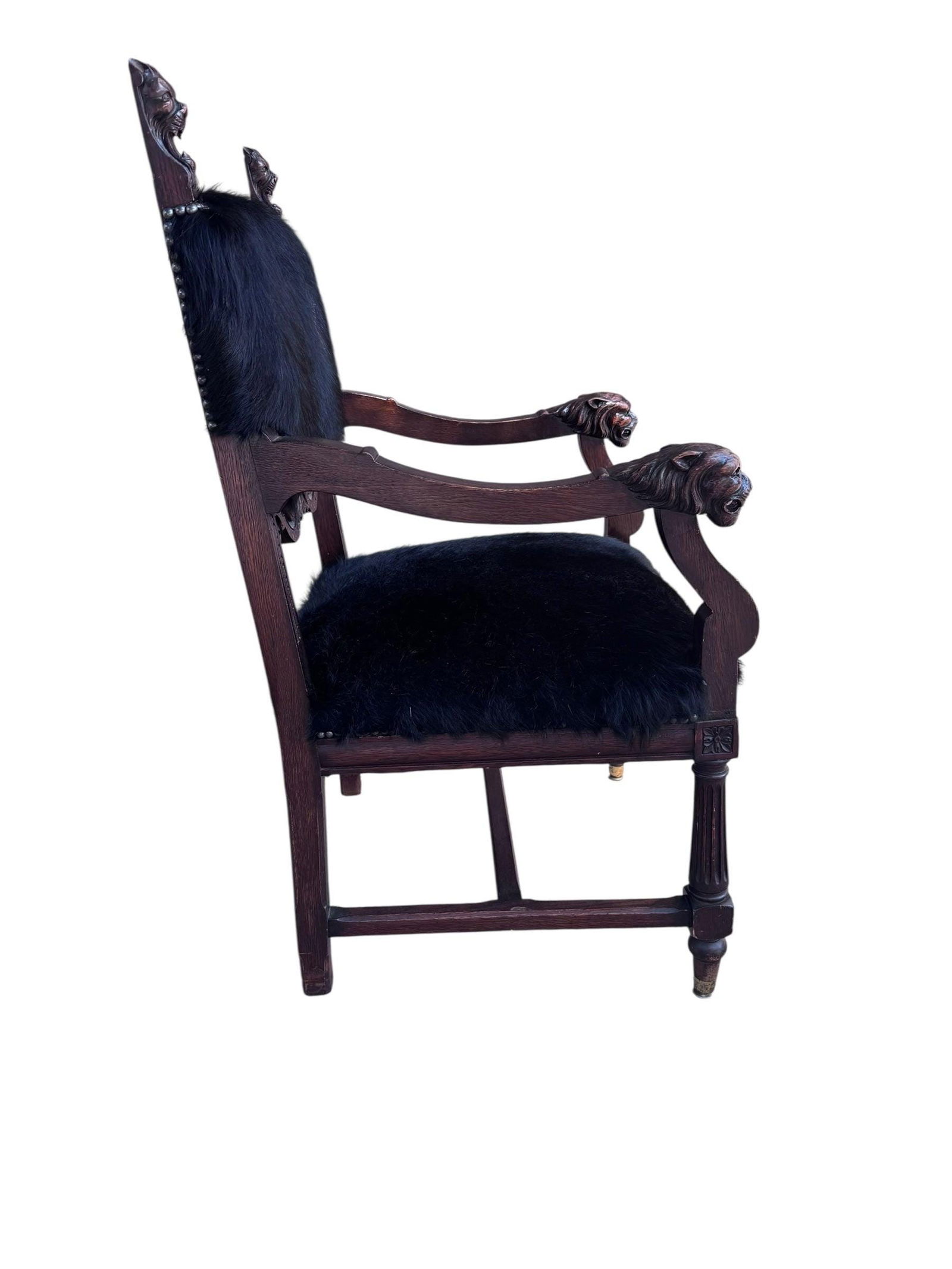 Antique French Carved Hall Chair With Lion Head Arms - 4