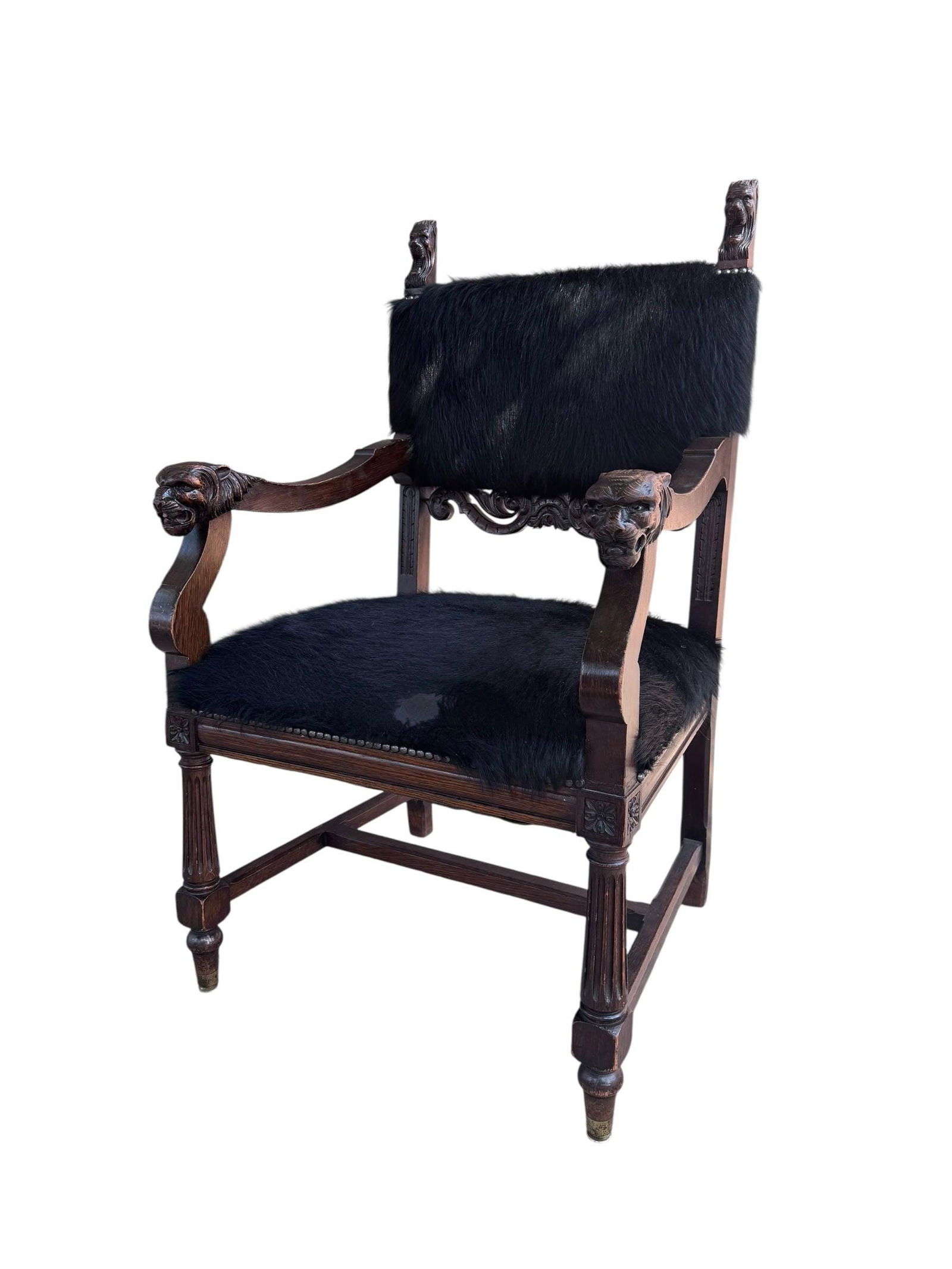 Antique French Carved Hall Chair With Lion Head Arms - 6