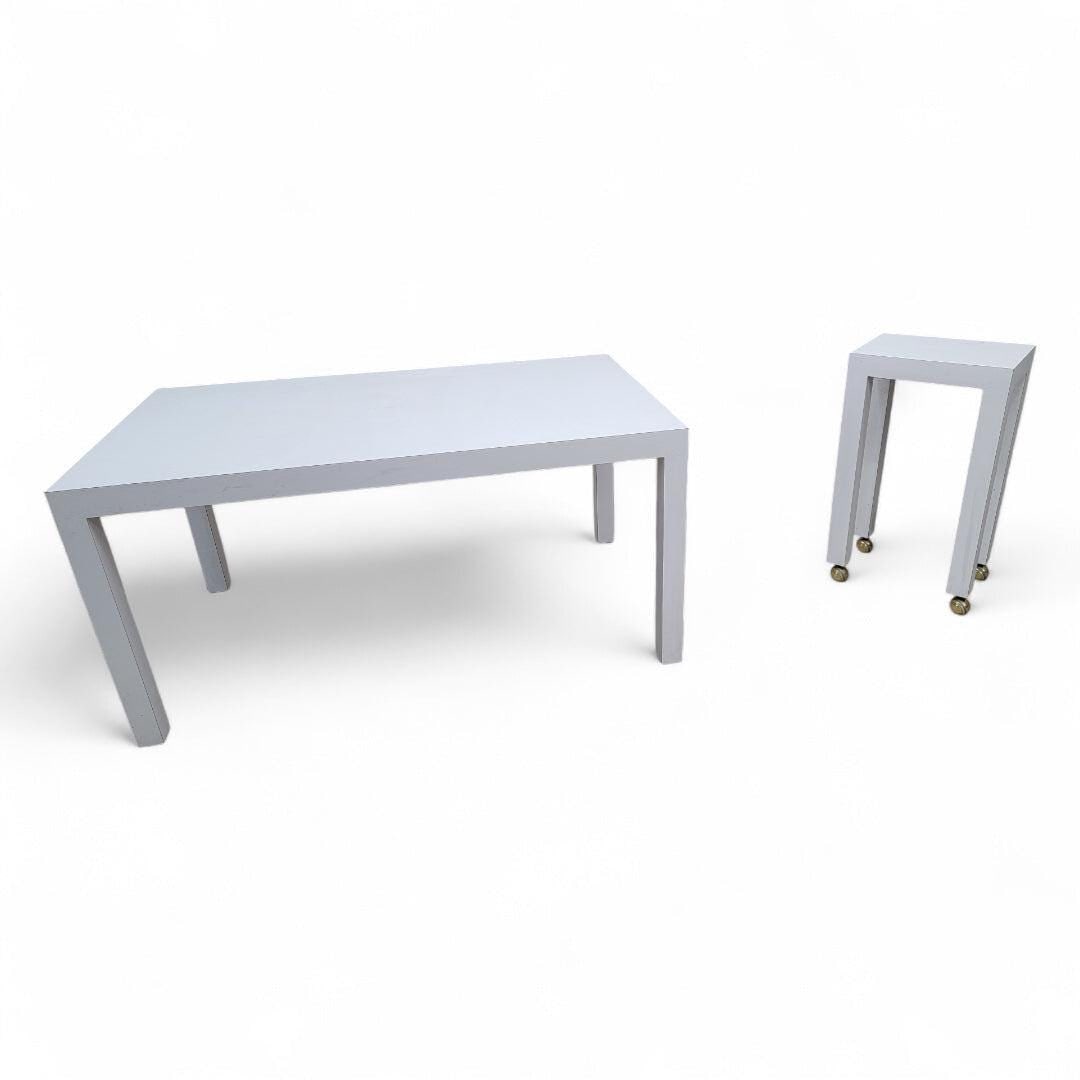 MCM Milo Baughman Style White Laminate Parsons Dining Table with Bar Table - Set of 2 (1 of 5)