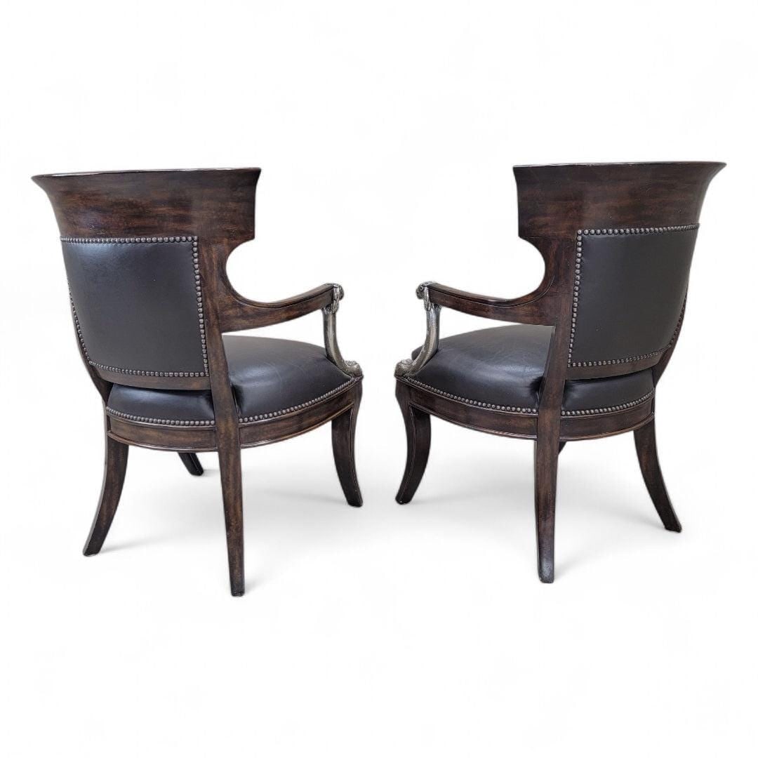 Vintage George IV English Regency Styled Leather Armchairs with Metal Lion Head Arms - 5