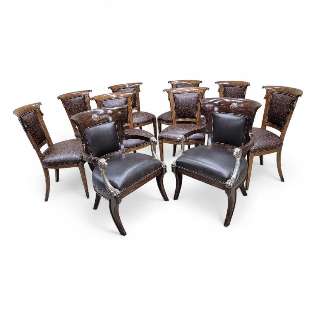 Vintage George IV English Regency Styled Leather Armchairs with Metal Lion Head Arms - 7