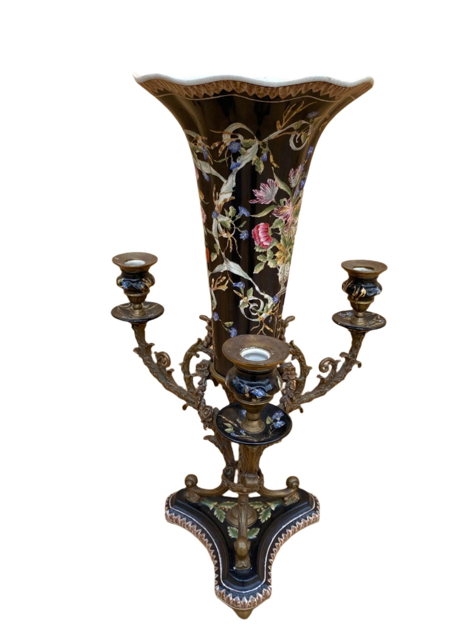 Antique French Porcelain Flower Vase with Brass Candelabra (1 of 8)