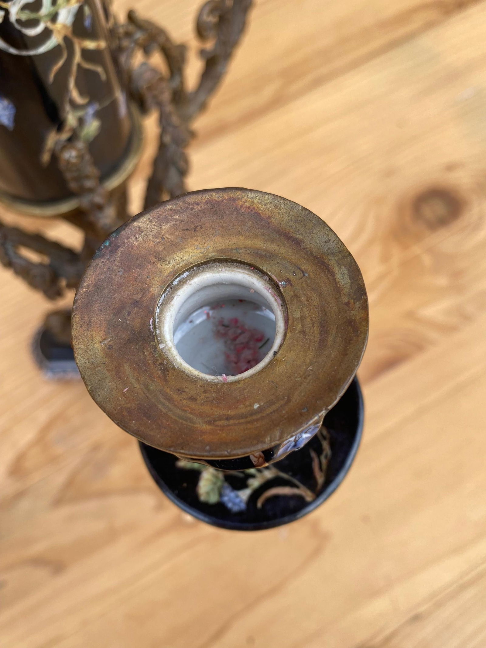 Antique French Porcelain Flower Vase with Brass Candelabra - 4