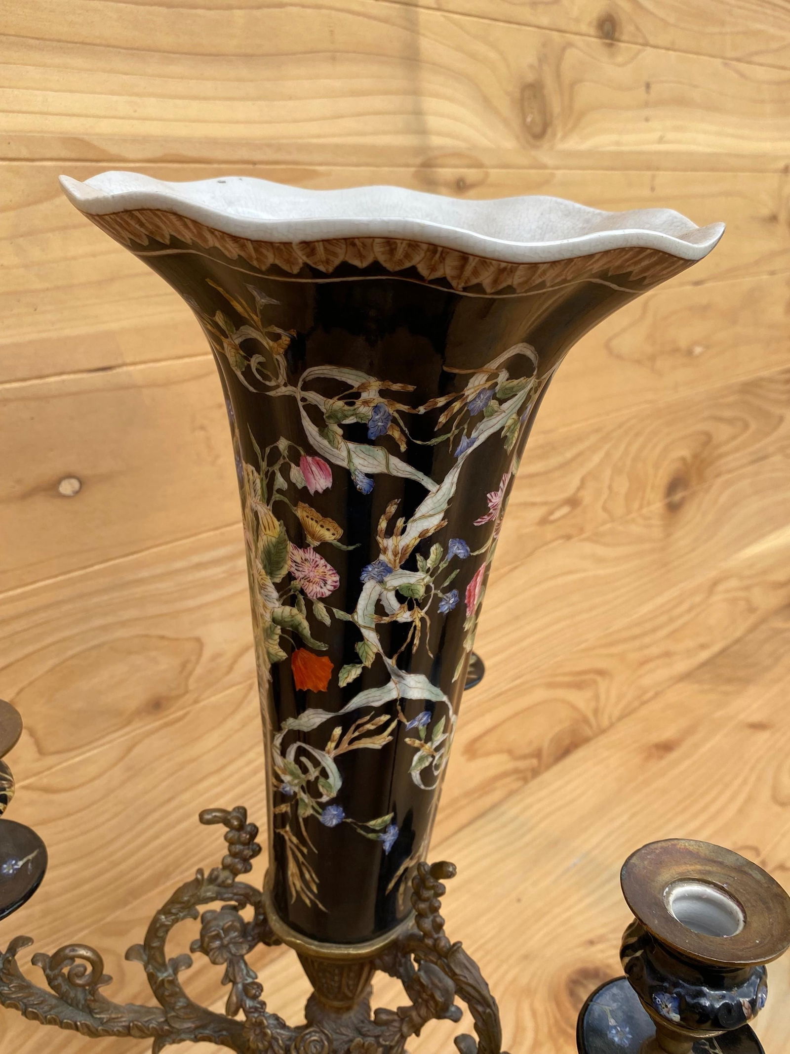Antique French Porcelain Flower Vase with Brass Candelabra - 5