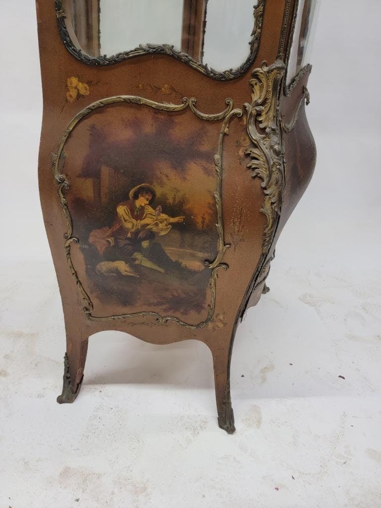 Antique French Vernis Martin Hand Painted Ormolu Mounted Bombe Display Vitrine Cabinet - 5