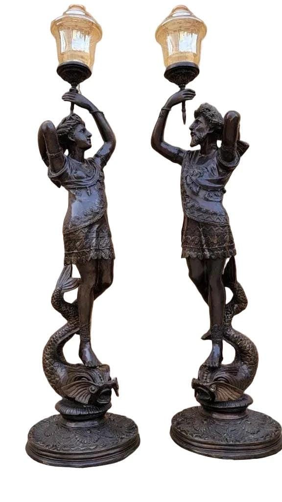 Antique Bronze Patinated Male & Female Floor Lamps - Set of 2 - 6