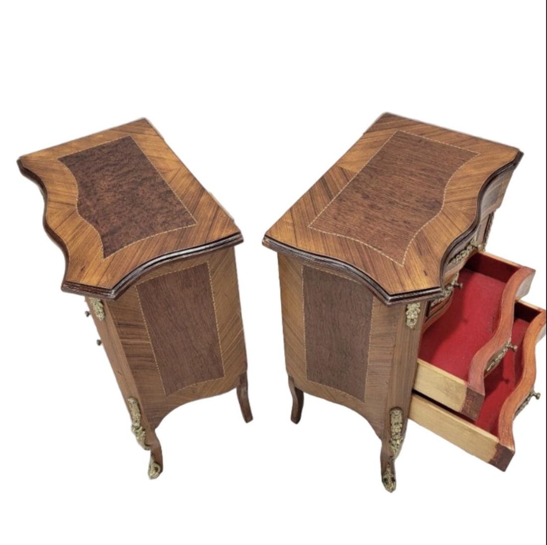 Vintage French Renaissance Revival Flared Legs Side Cabinets - Pair - 4