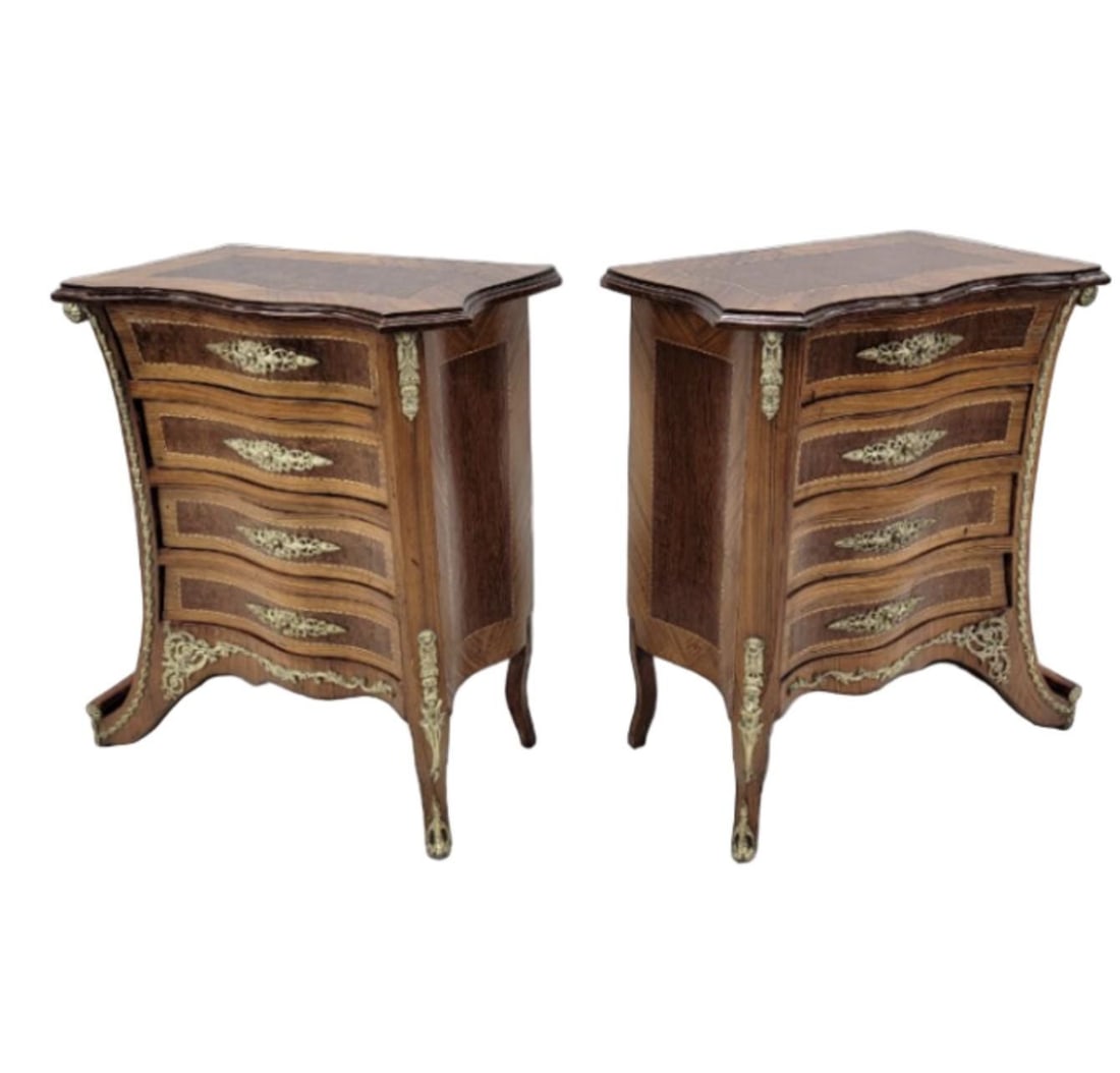 Vintage French Renaissance Revival Flared Legs Side Cabinets - Pair - 5