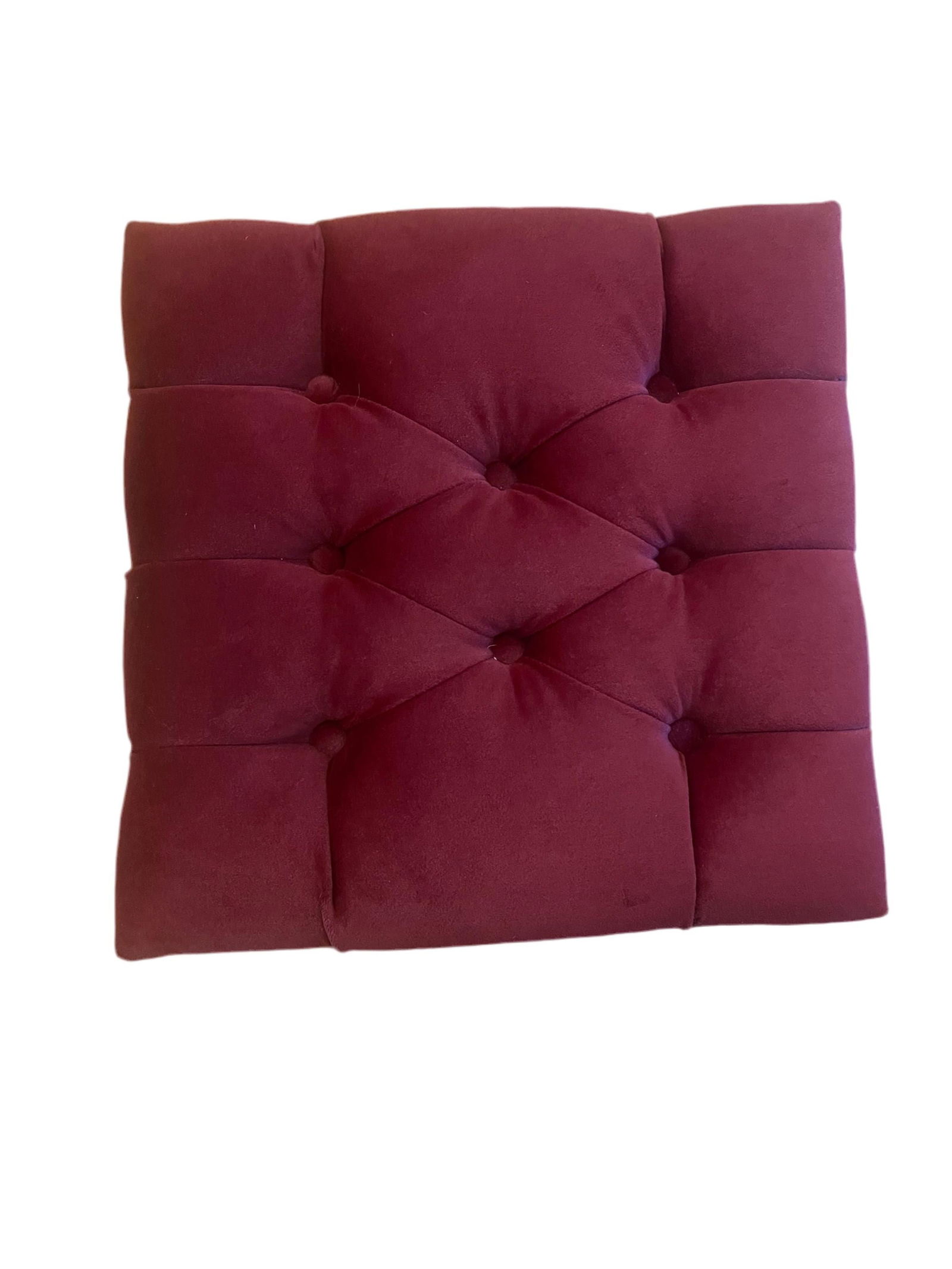 Antique Tufted Ottoman Newly Reupholstered in Burgundy Velvet - 4