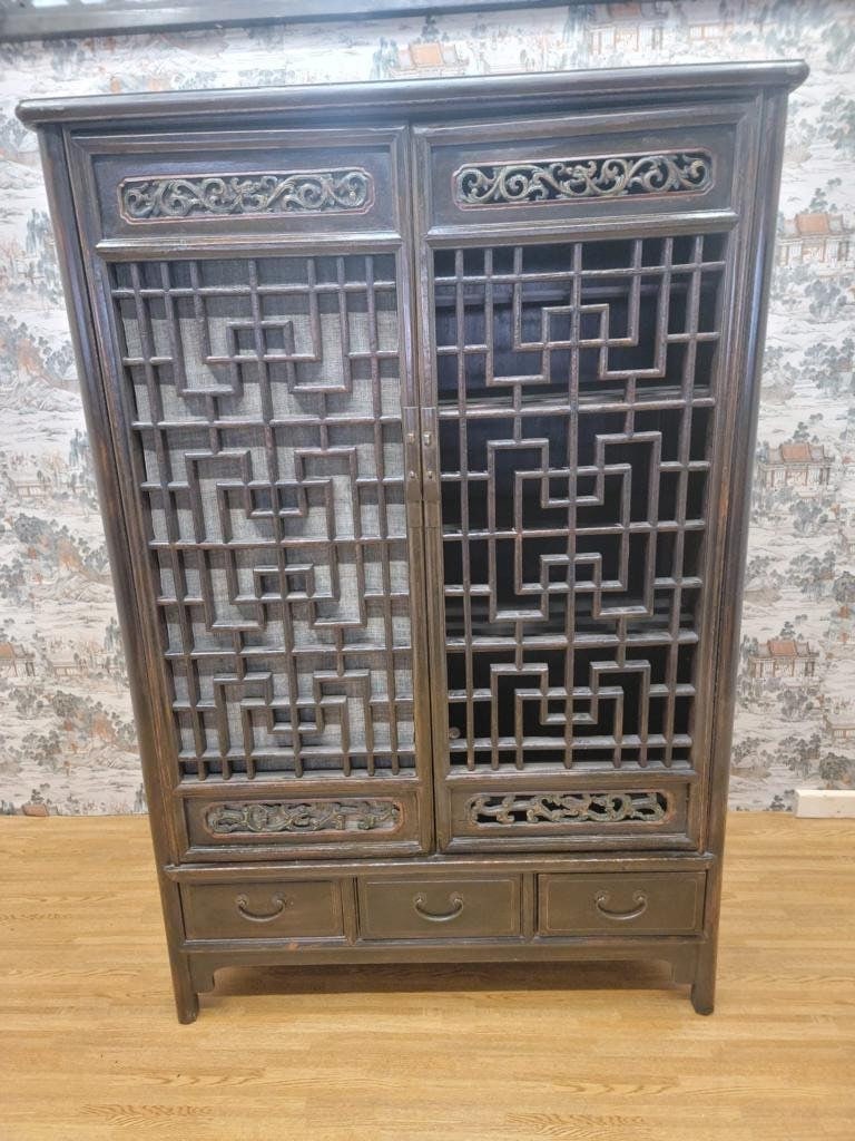 Antique Shanxi Elm Cabinet with Lattice Carvings (1 of 7)