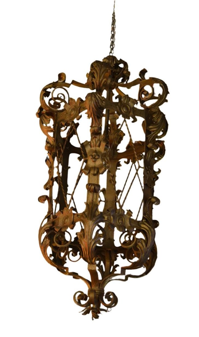 Antique French Art Nouveau Hanging Lantern Pendant - Set of 2 - 2