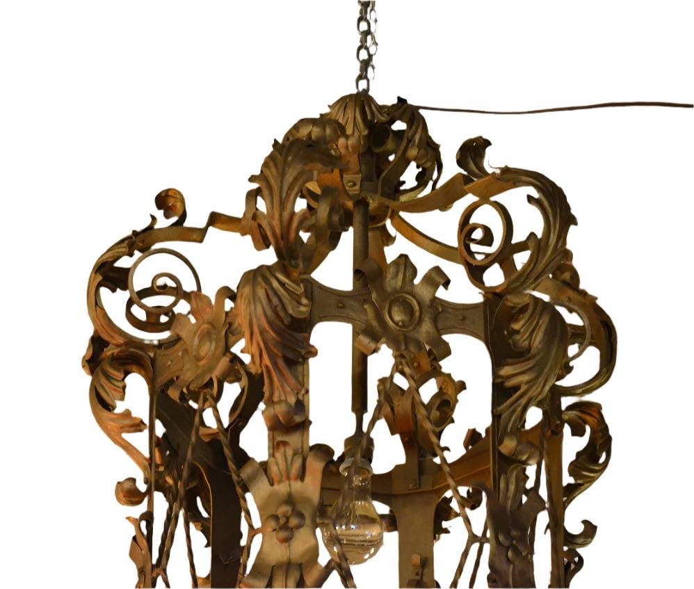 Antique French Art Nouveau Hanging Lantern Pendant - Set of 2 - 3