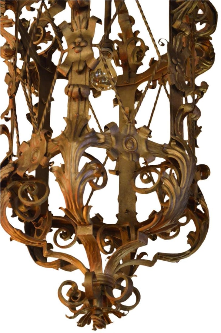 Antique French Art Nouveau Hanging Lantern Pendant - Set of 2 - 4