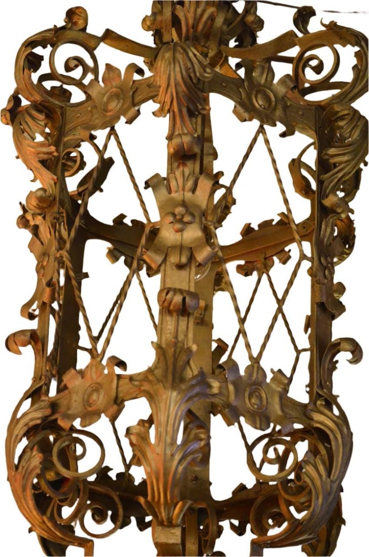 Antique French Art Nouveau Hanging Lantern Pendant - Set of 2 - 5