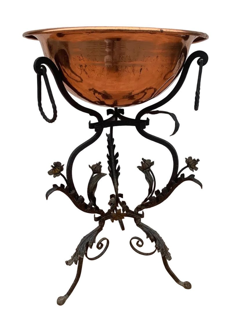 Antique Wrought Iron and Copper Planter - 4
